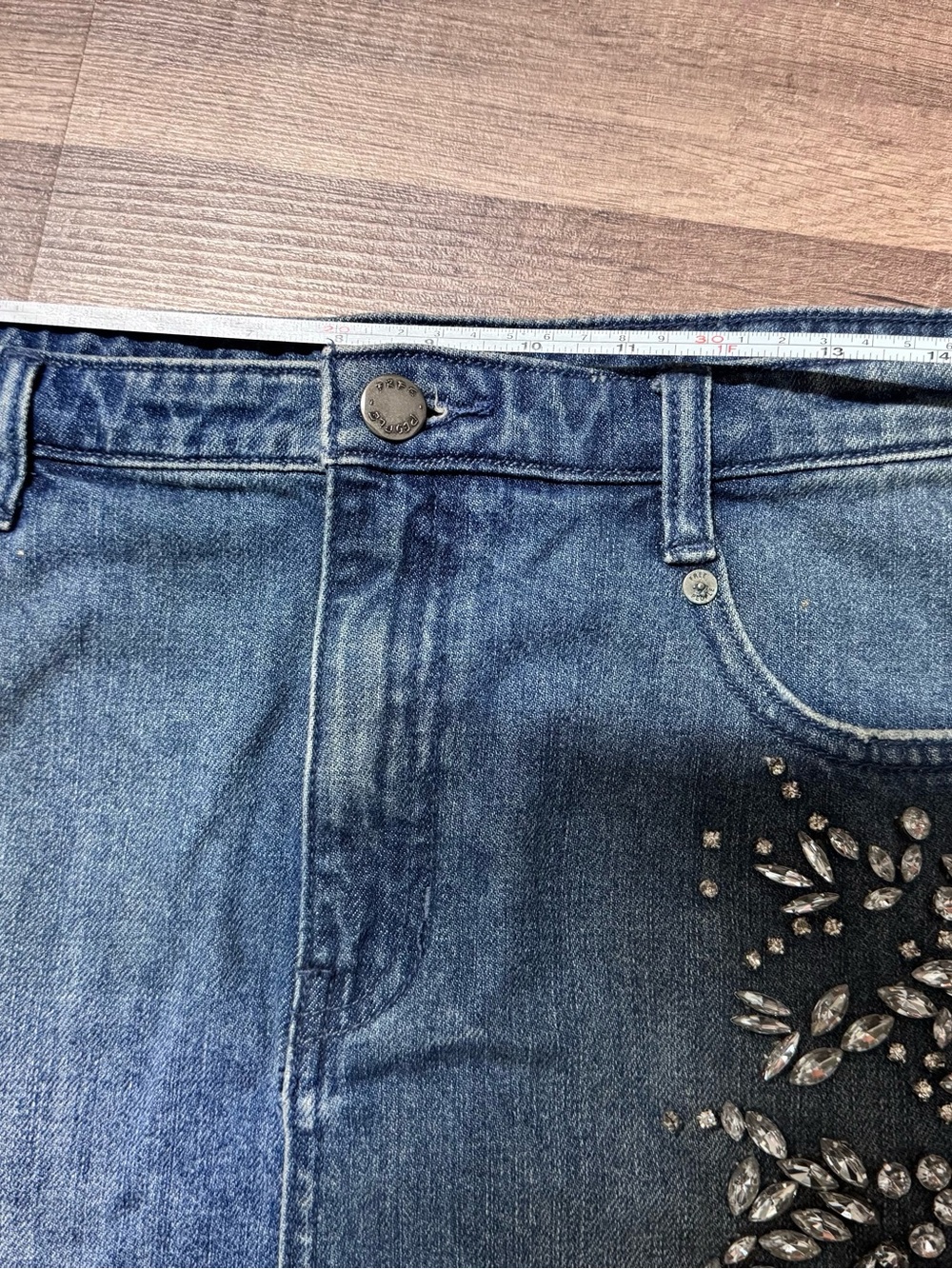 Free People Embellished Blue Denim Mini Skirt - Picture 5 of 6